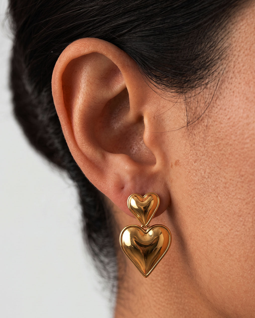 Double Heart Statement Drop Waterproof Gold Earrings