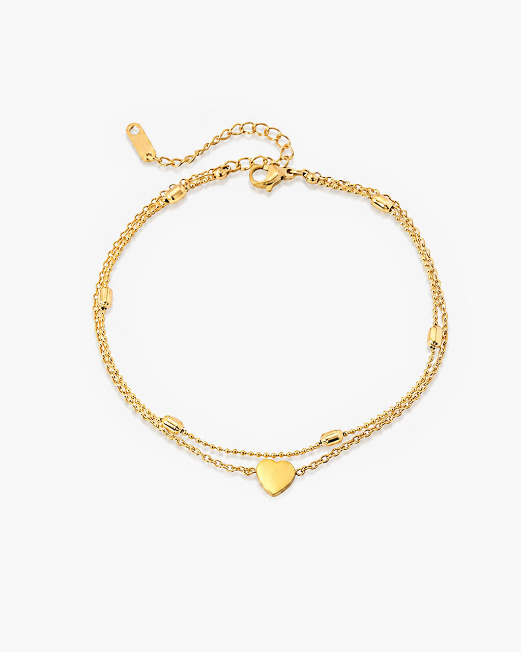 Double Layered Beaded Heart Waterproof Gold Anklet
