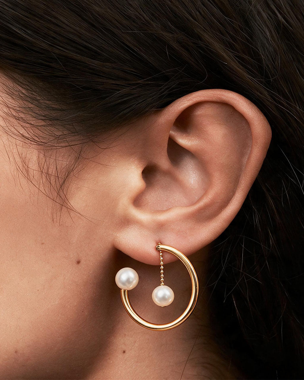 Double Pearl Open C Hoop Waterproof Gold Earrings
