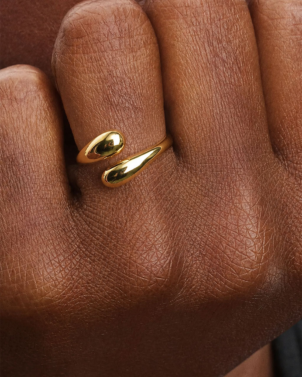Double Teardrop Waterproof Gold Open Bypass Ring