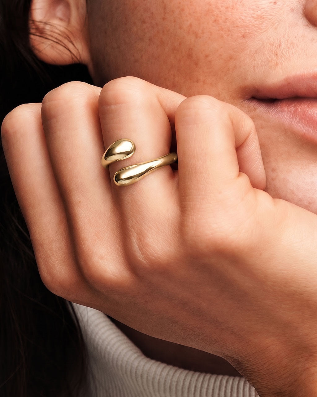 Double Teardrop Waterproof Gold Open Bypass Ring