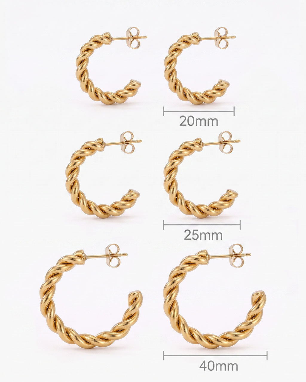 Effortless Twisted C Stud Waterproof Gold Earrings