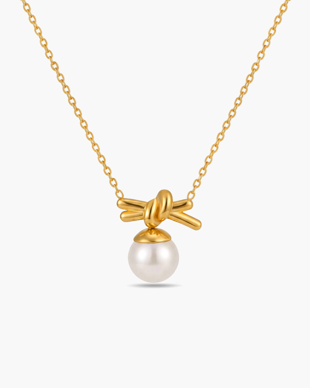 Elegant Knot Pearl Pendant Waterproof Gold Necklace