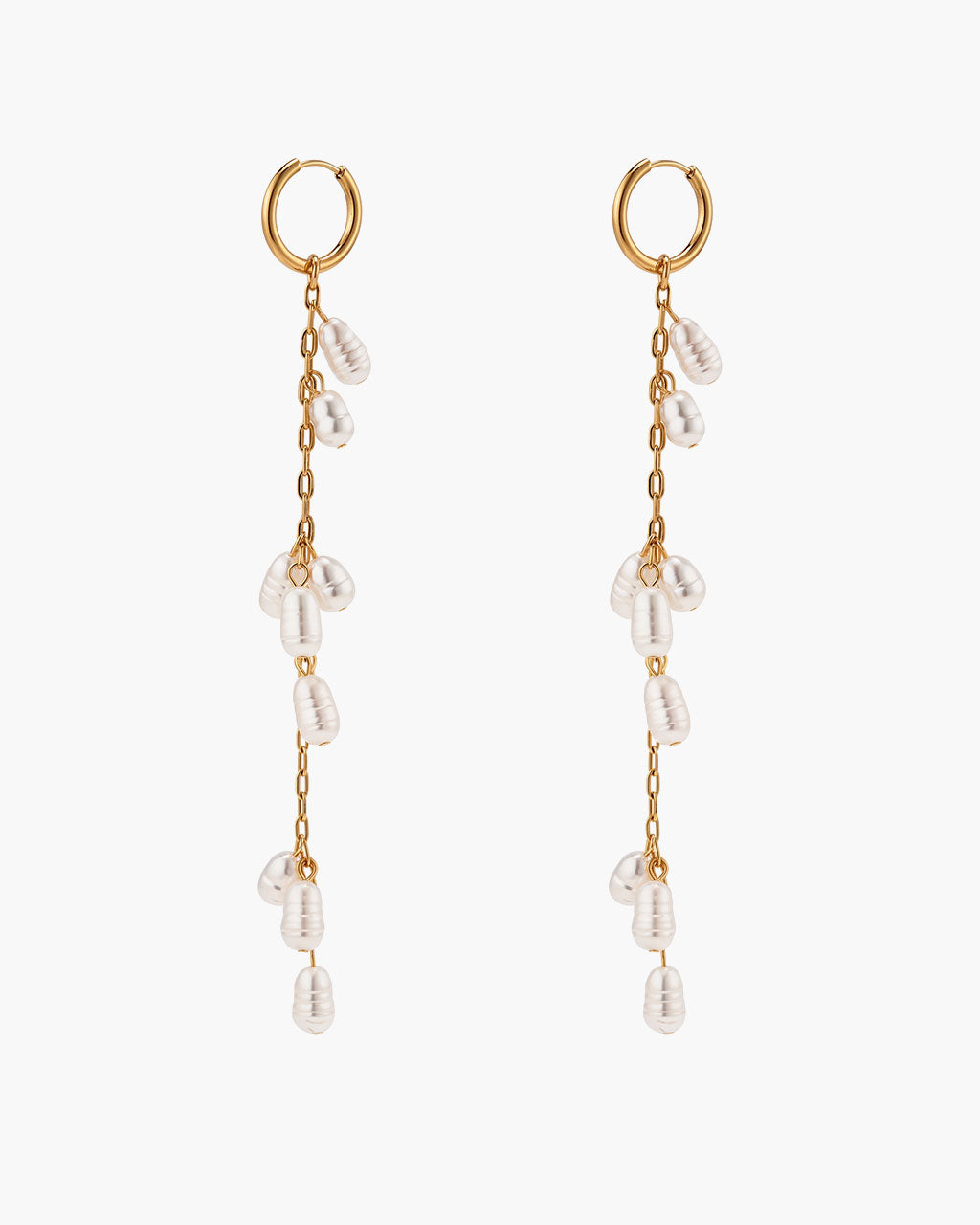 Elegant Pearl Chain Hoop Waterproof Gold Earrings