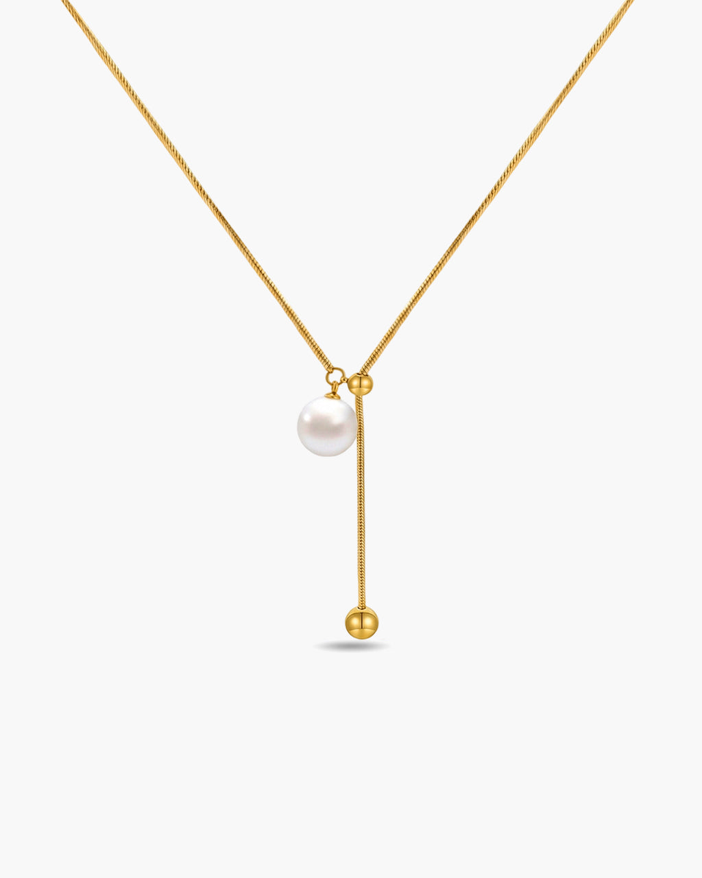 Elegant Pearl Drop Y Lariat Waterproof Gold Necklace