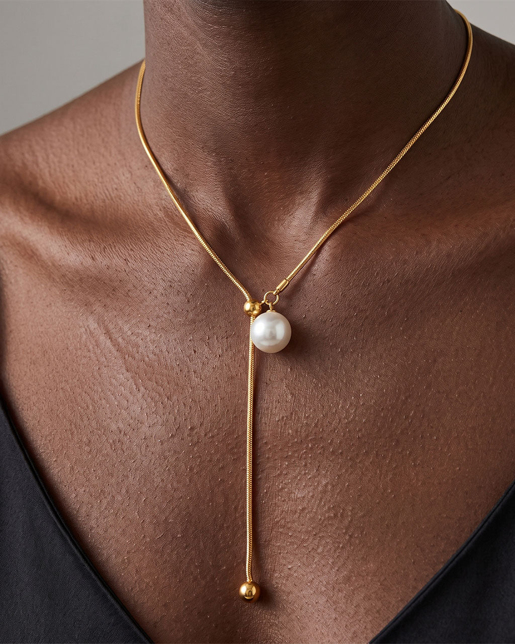 Elegant Pearl Drop Y Lariat Waterproof Gold Necklace