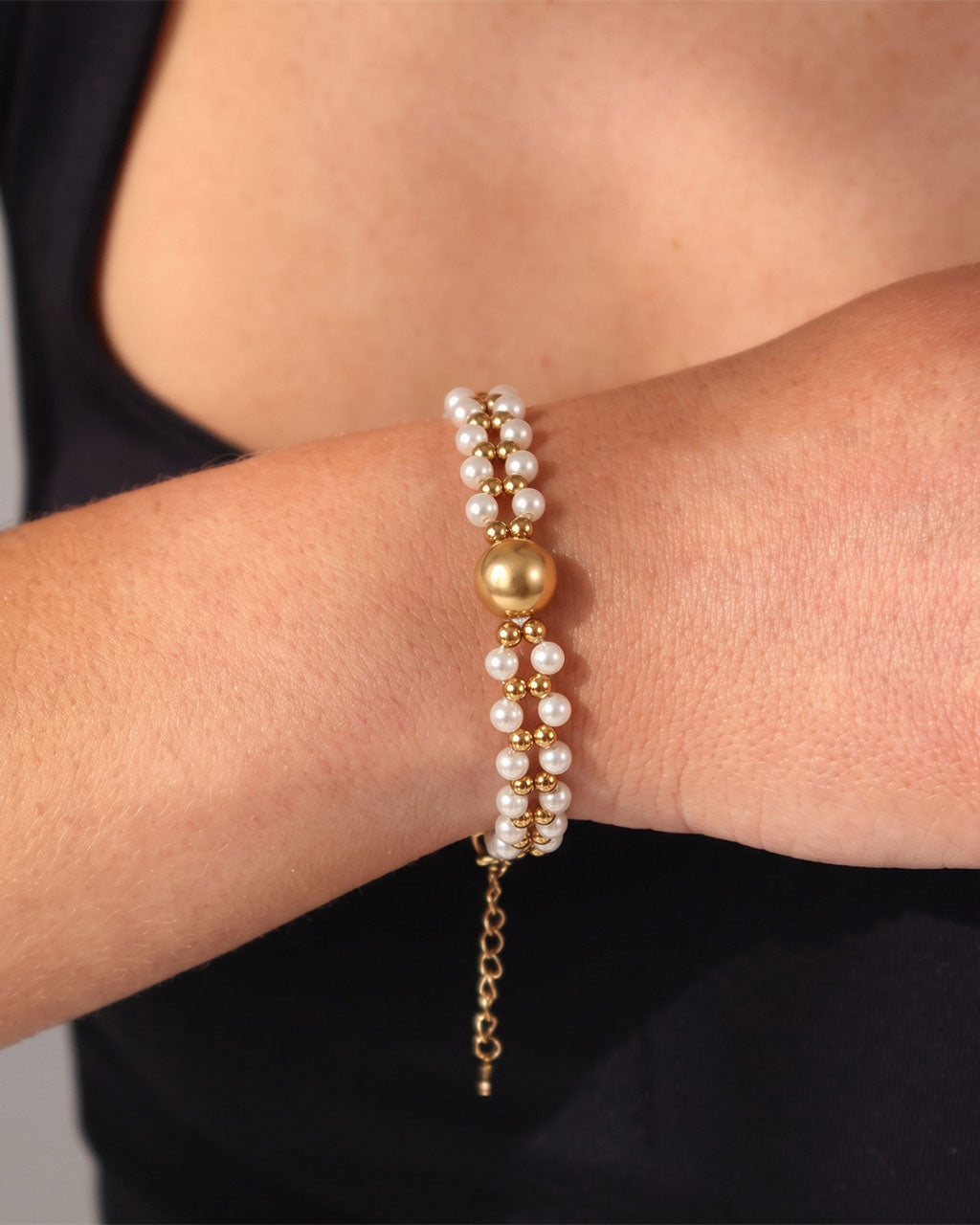 Elegant Pearl Layered Beaded Waterproof Gold Bracelet
