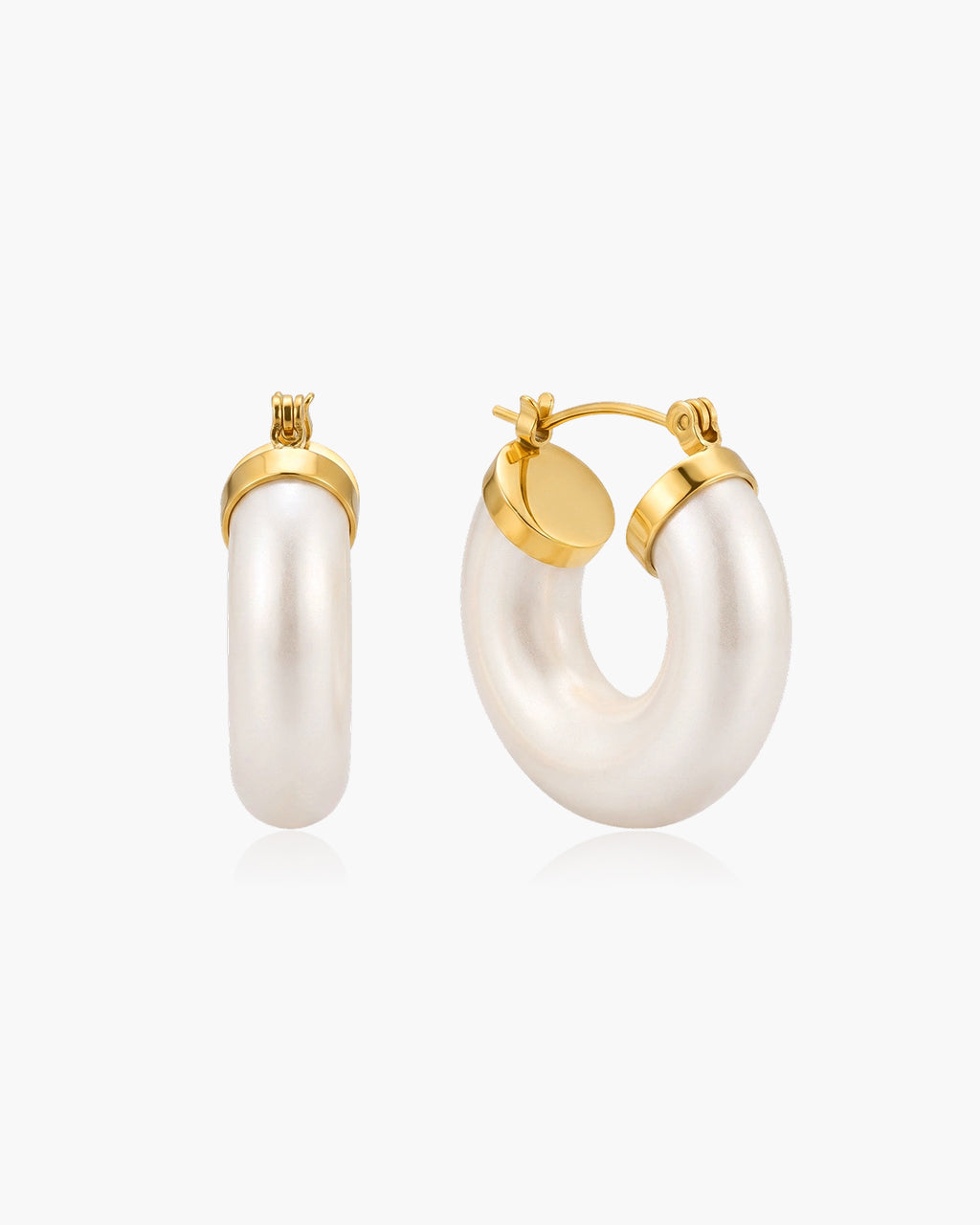 Elegant Pearlized Chunky Hoop Waterproof Gold Earrings