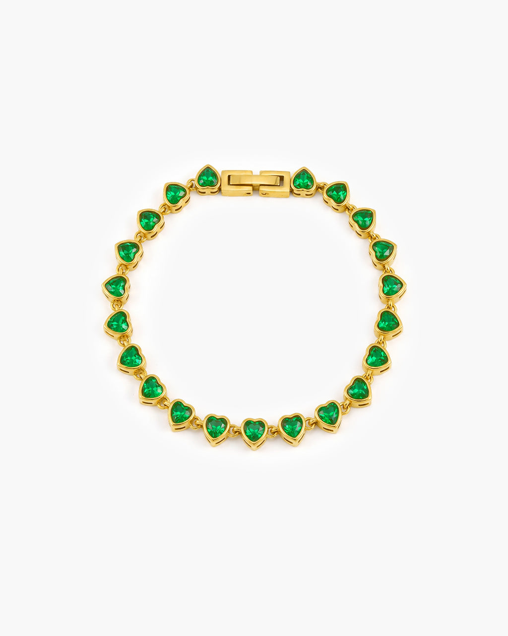 Emerald Heart Stone Tennis Waterproof Gold Bracelet