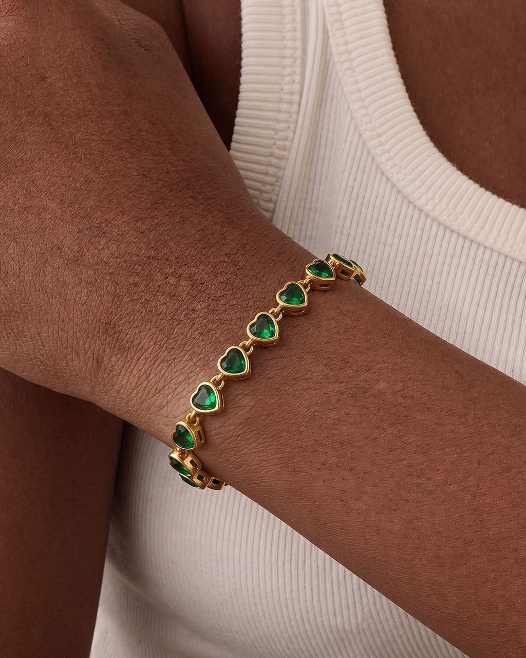 Emerald Heart Stone Tennis Waterproof Gold Bracelet