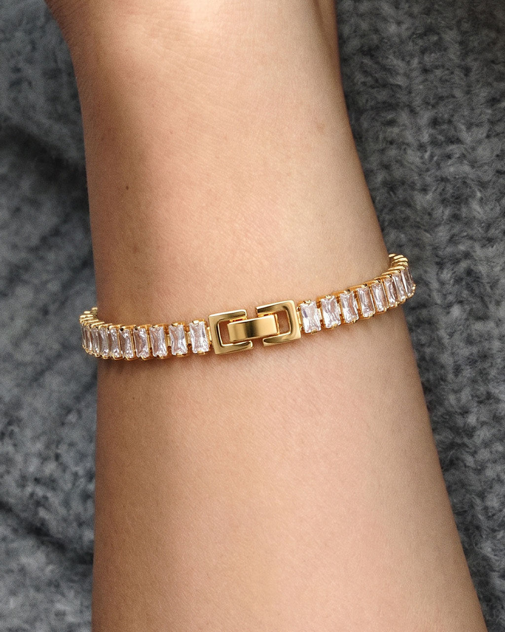 Emerald Cut Eternity Tennis Waterproof Gold Bracelet