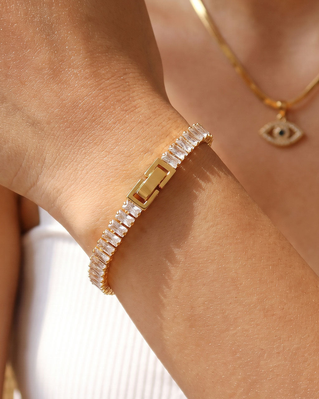 Emerald Cut Eternity Tennis Waterproof Gold Bracelet