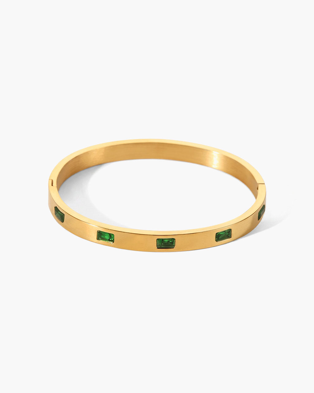 Emerald Five Stone Station Waterproof Gold Bangle