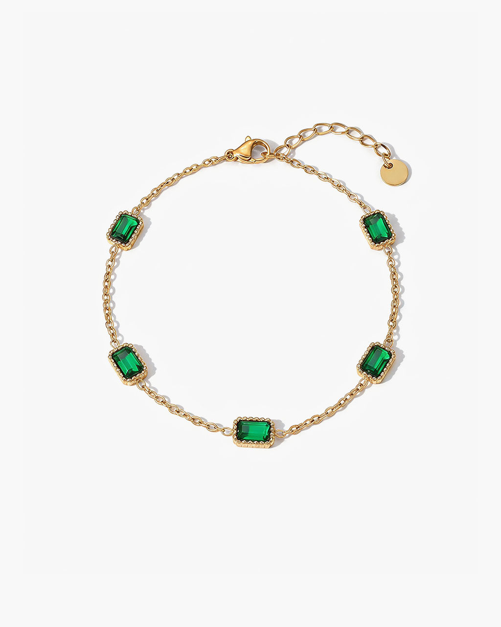Emerald Five Stone Station Waterproof Gold Bracelet