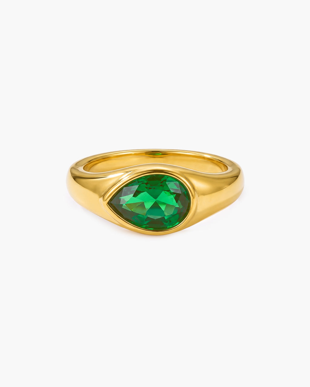 Emerald Green Pear Cut Solitaire Waterproof Gold Ring