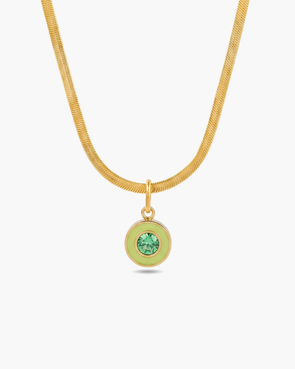 Enamel Gemstone Herringbone Waterproof Gold Necklace