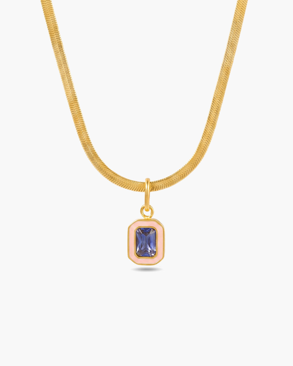 Enamel Gemstone Herringbone Waterproof Gold Necklace