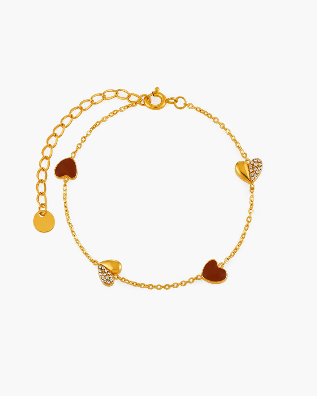 Enamel & Pavé Heart Station Waterproof Gold Bracelet
