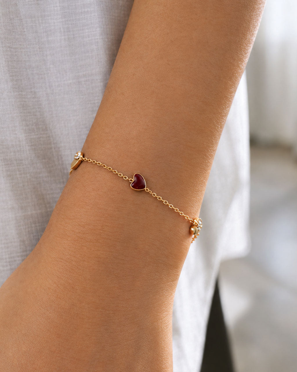 Enamel & Pavé Heart Station Waterproof Gold Bracelet