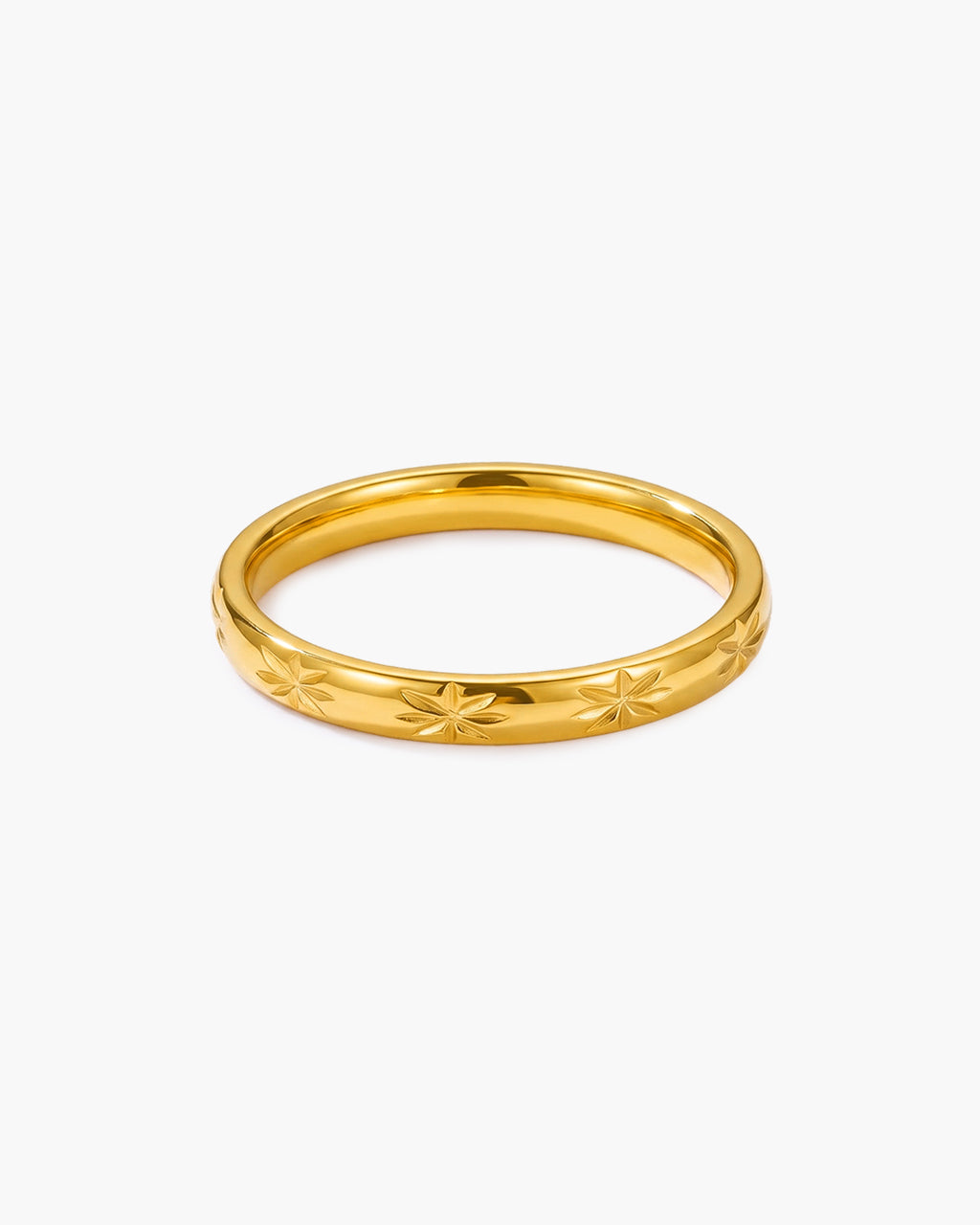 Engraved Starburst Slim Band Waterproof Gold Ring