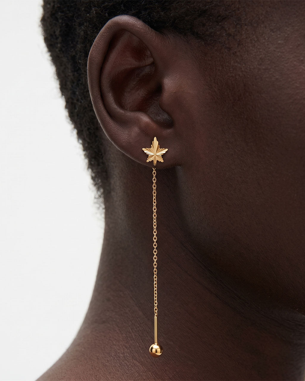 Etched Maple Leaf Threader Waterproof Gold Earrings