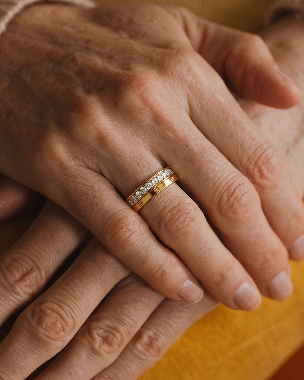 Eternity & Polished Gold Band Waterproof Ring Bundle