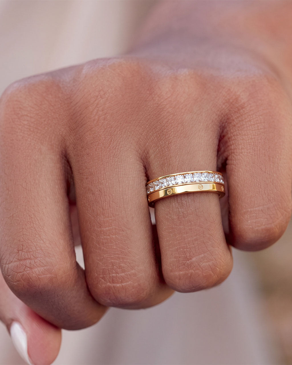 Eternity & Polished Gold Band Waterproof Ring Bundle