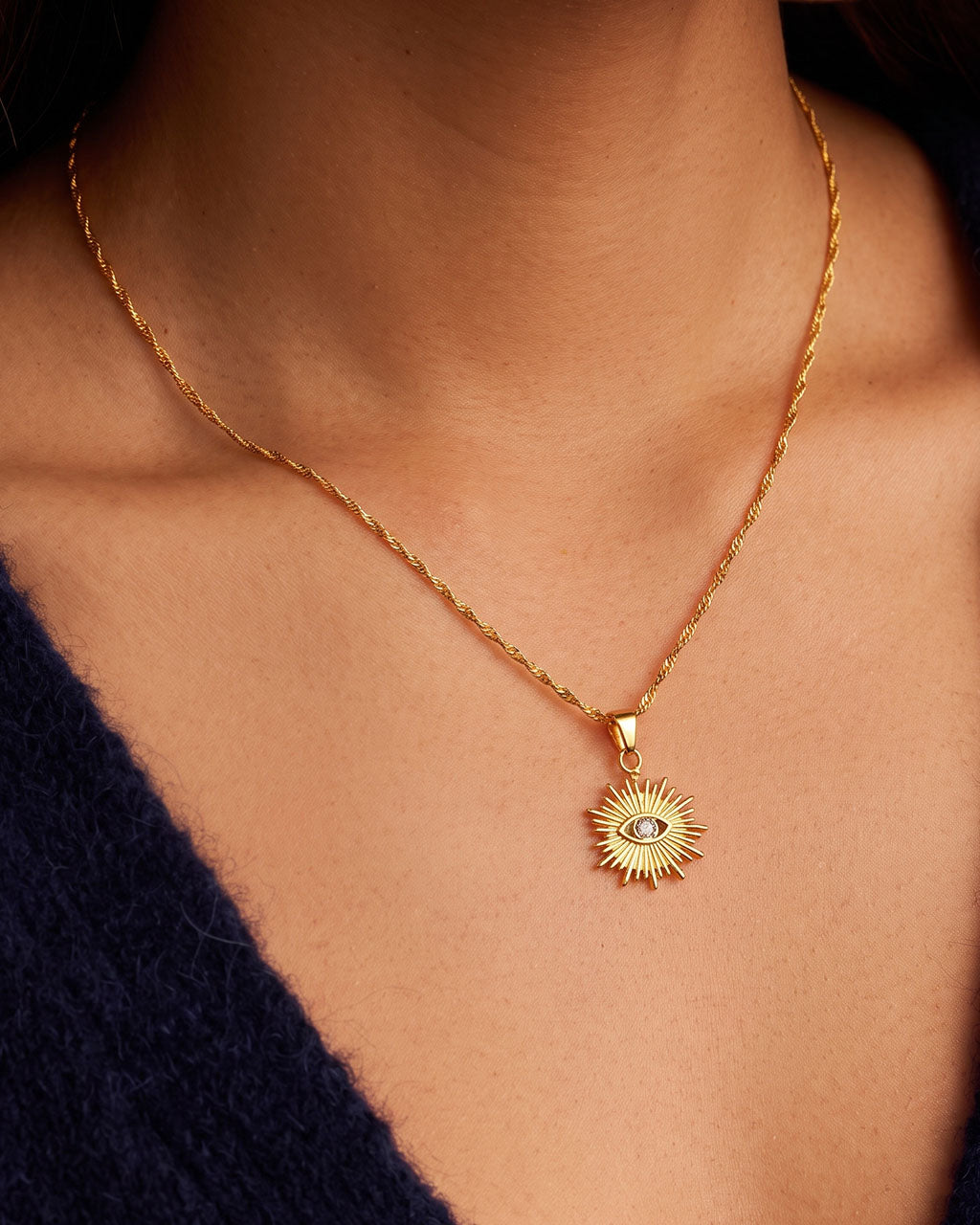 Evil Eye Charm Singapore Chain Waterproof Gold Necklace