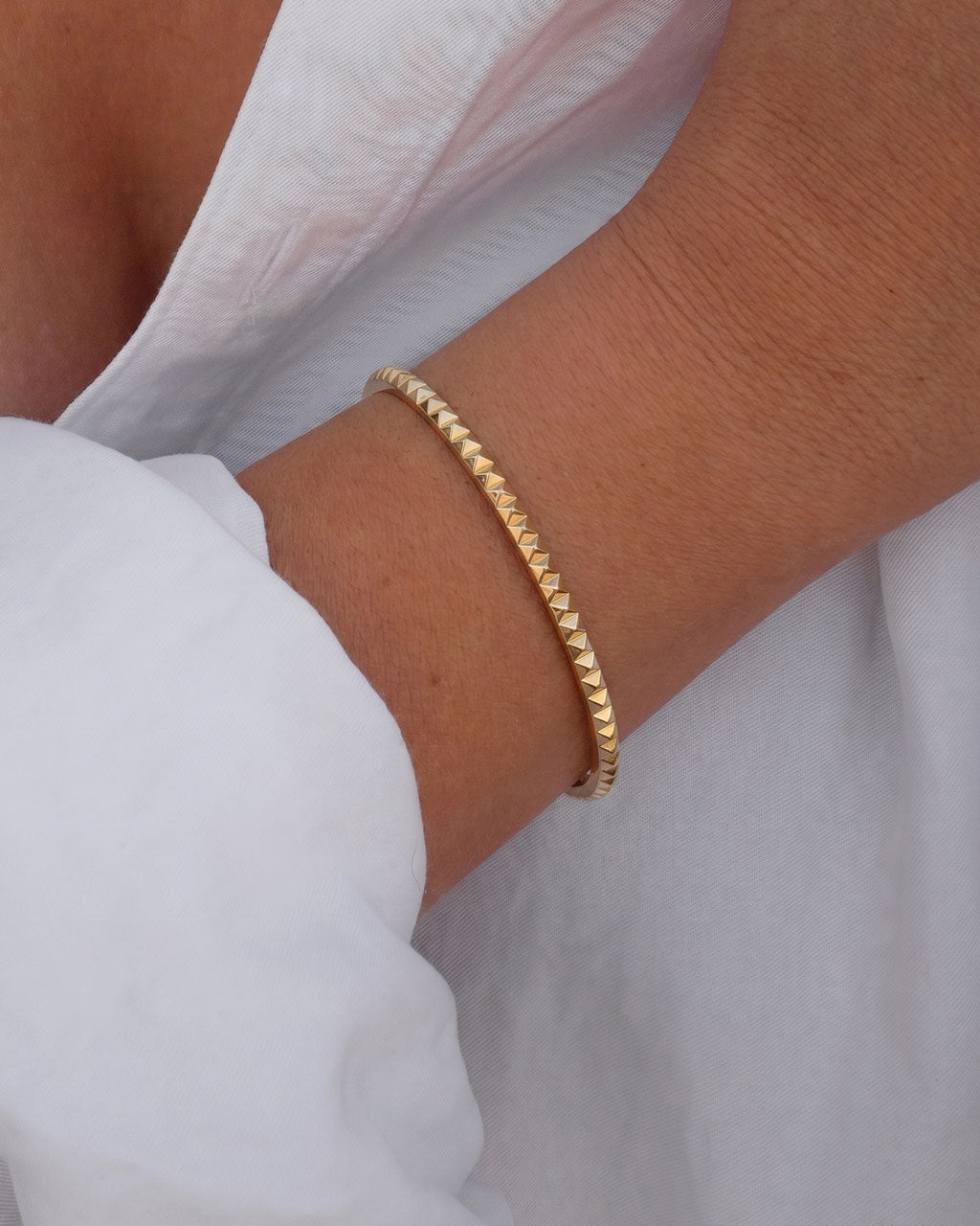Faceted Pyramid Stud Waterproof Gold Bangle