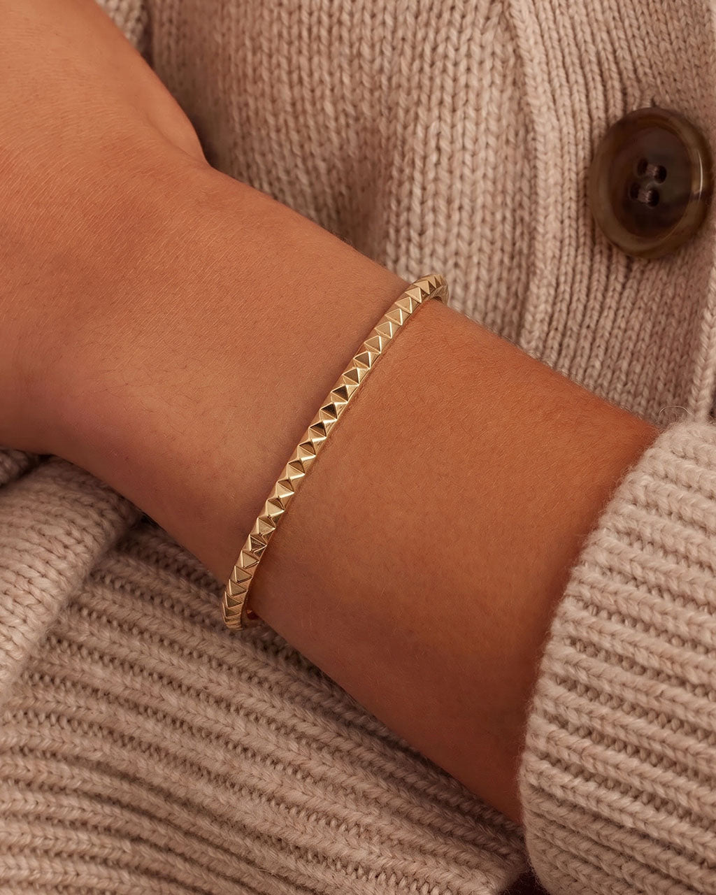 Faceted Pyramid Stud Waterproof Gold Bangle