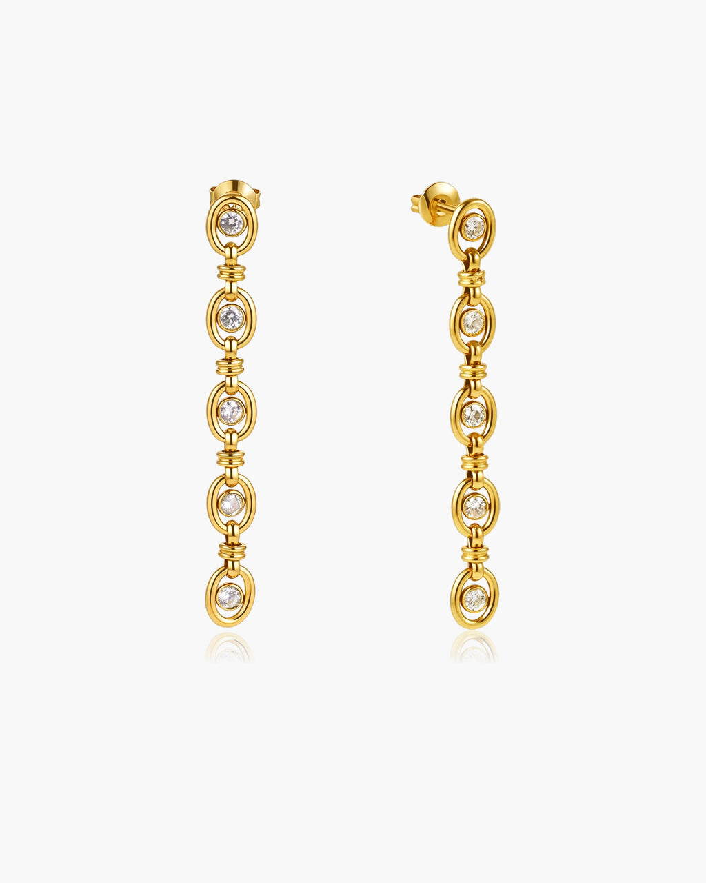Five Stone Linked Drop Stud Waterproof Gold Earrings