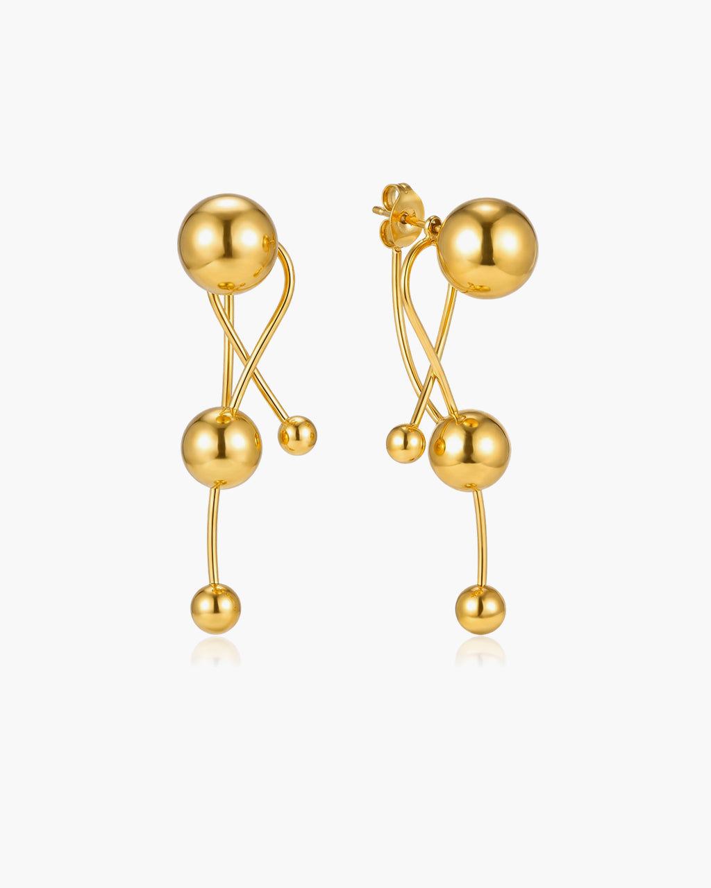 Floating Ball Linear Drop Waterproof Gold Earrings
