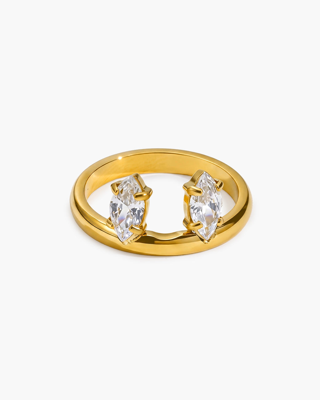 Floating Marquise Cut Two Stone Waterproof Gold Ring