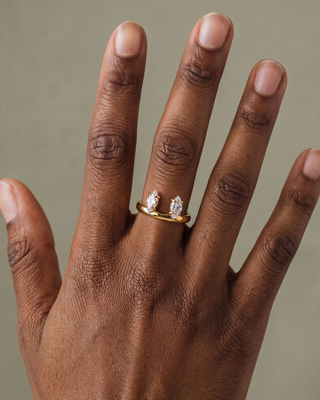 Floating Marquise Cut Two Stone Waterproof Gold Ring