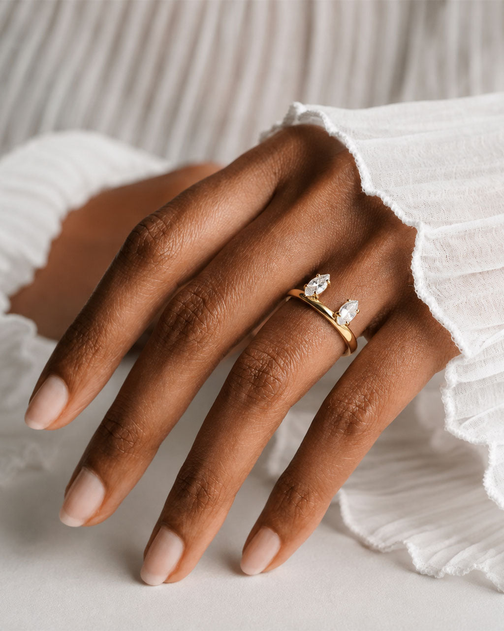 Floating Marquise Cut Two Stone Waterproof Gold Ring