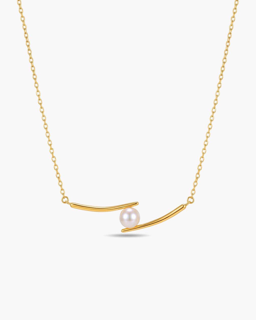 Floating Pearl Curved Bar Waterproof Gold Necklace