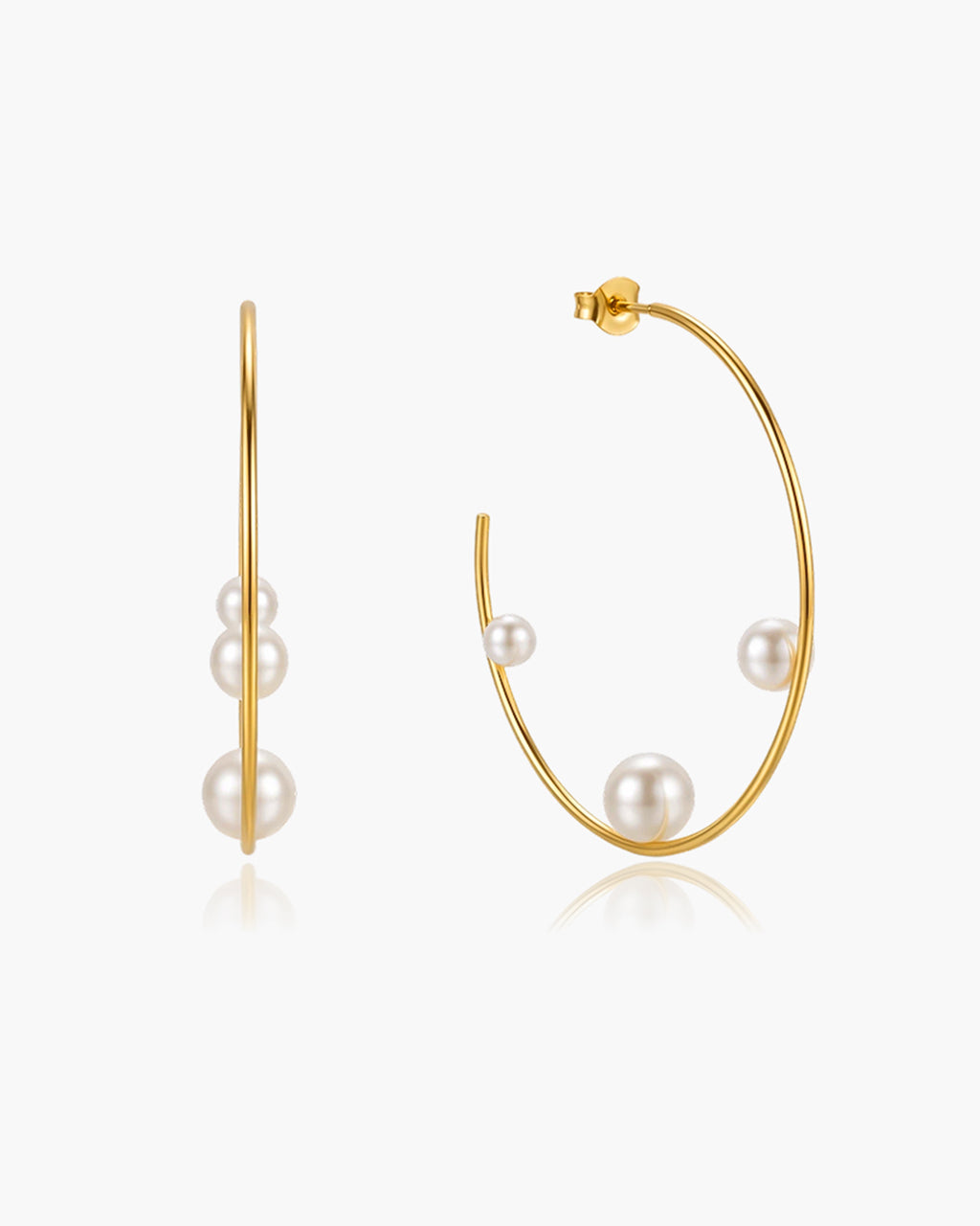 Floating Pearl Large C Hoop Waterproof Gold Earrings