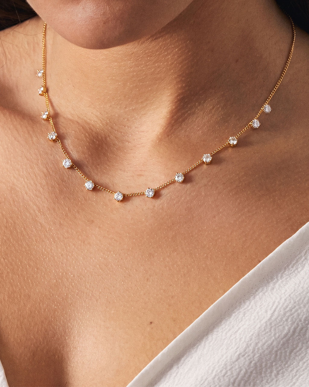 Floating Seven Stone Choker Waterproof Gold Necklace