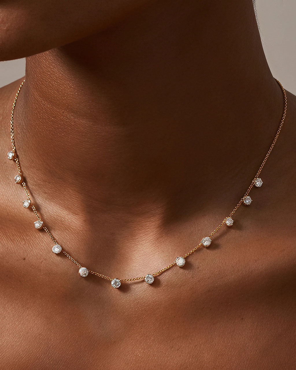 Floating Seven Stone Choker Waterproof Gold Necklace