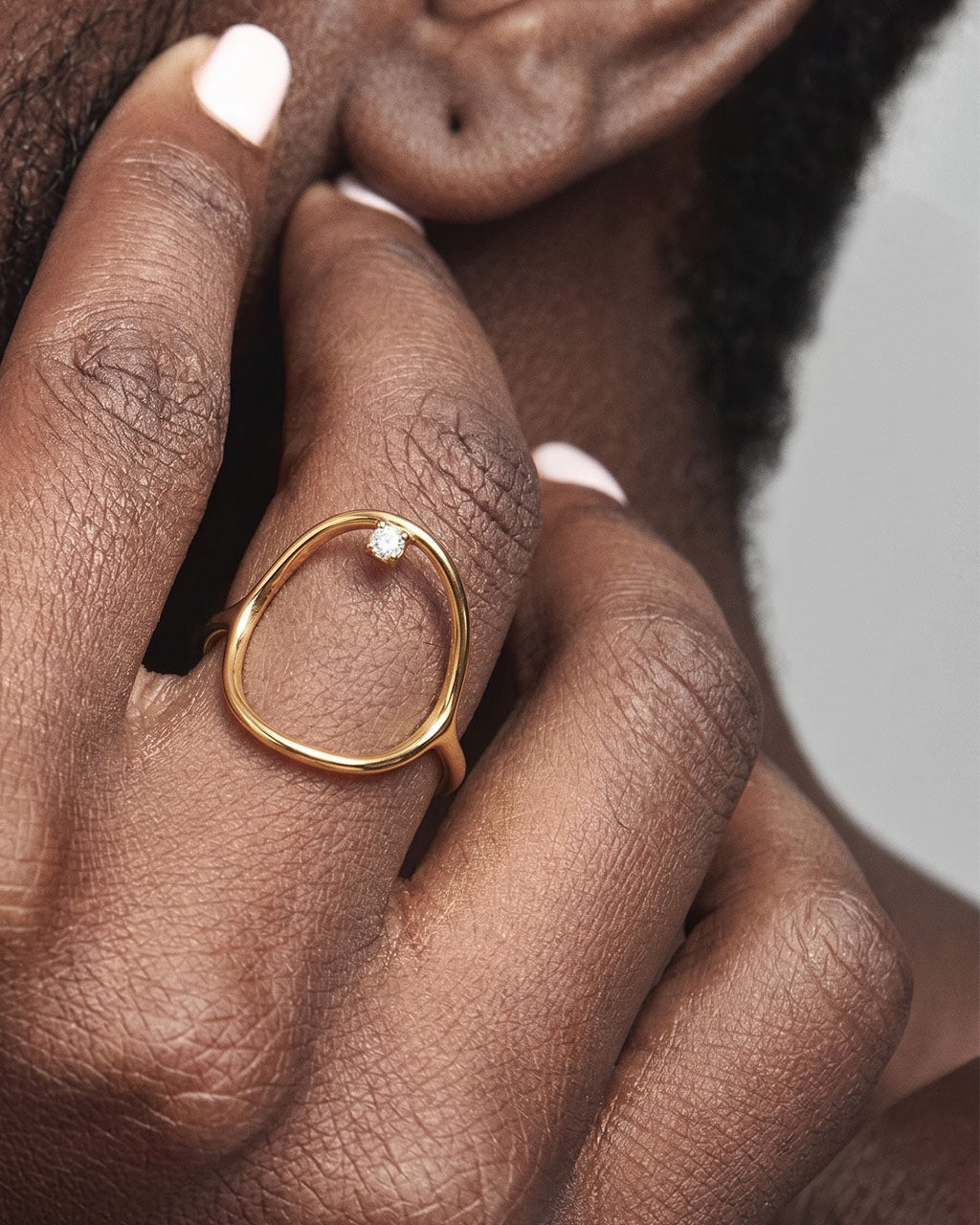 Floating Simulated Diamond Open Waterproof Gold Ring