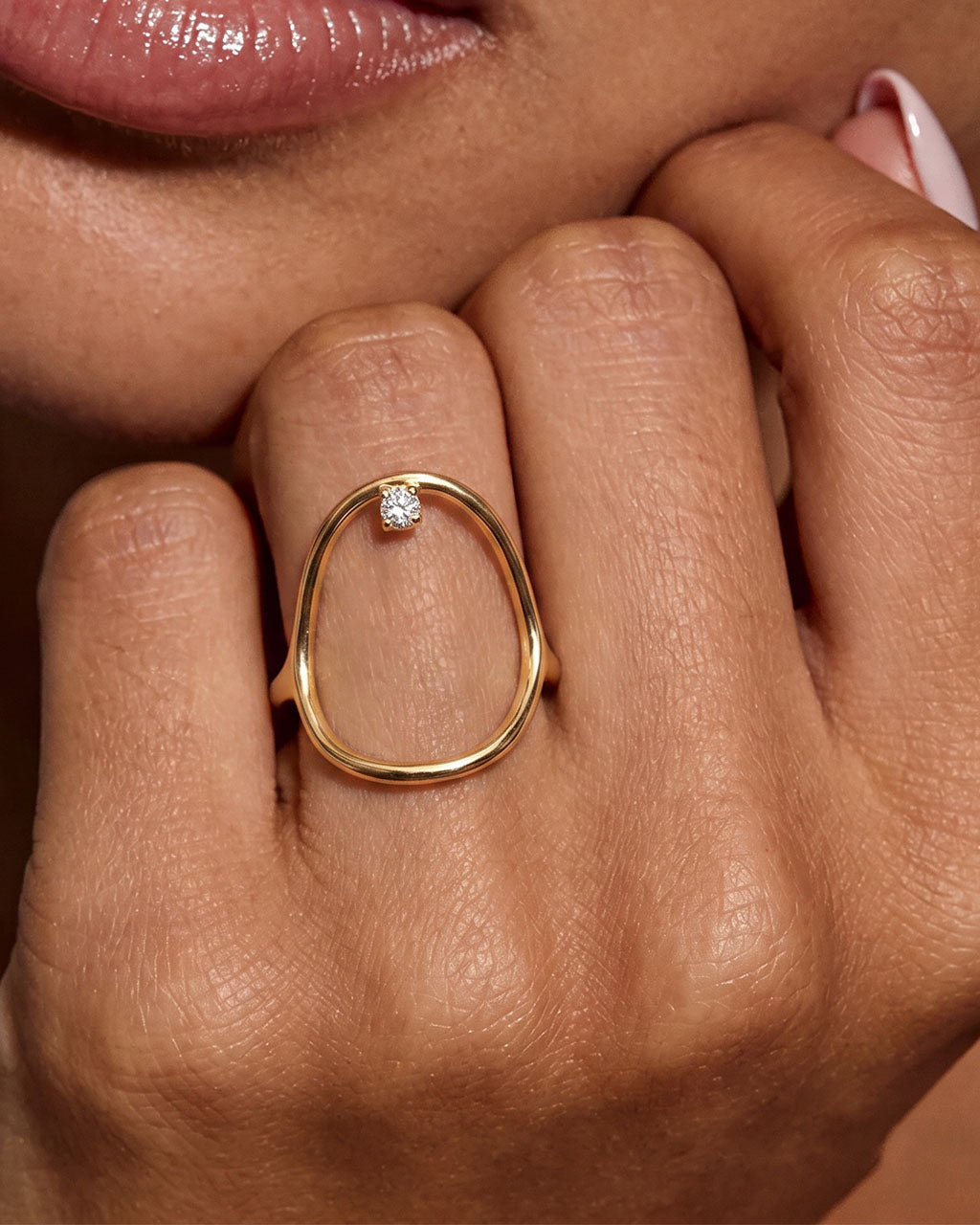 Floating Simulated Diamond Open Waterproof Gold Ring