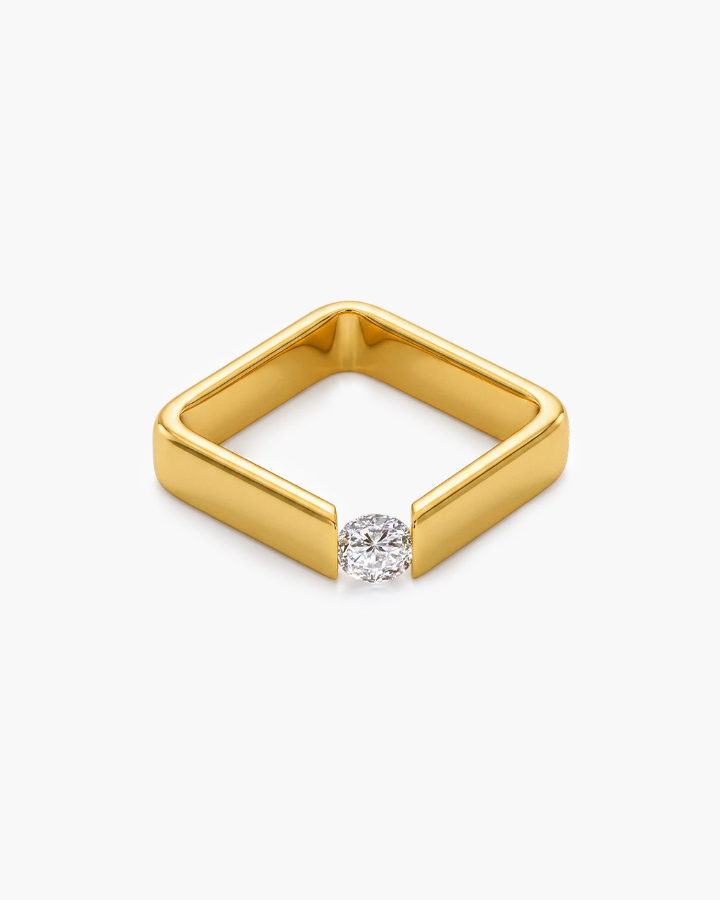 Floating Solitaire Square Band Waterproof Gold Ring
