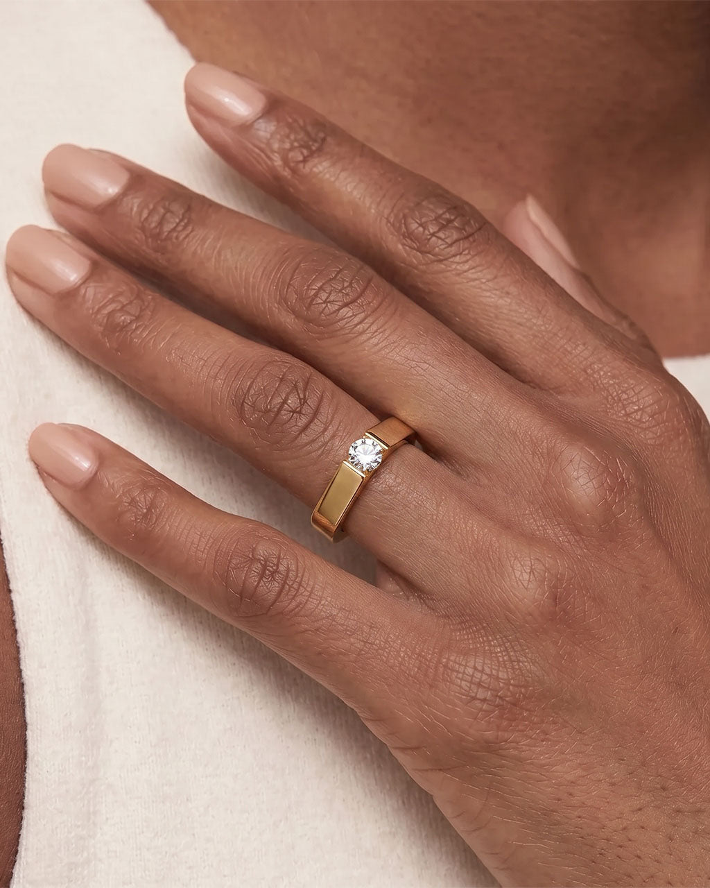 Floating Solitaire Square Band Waterproof Gold Ring