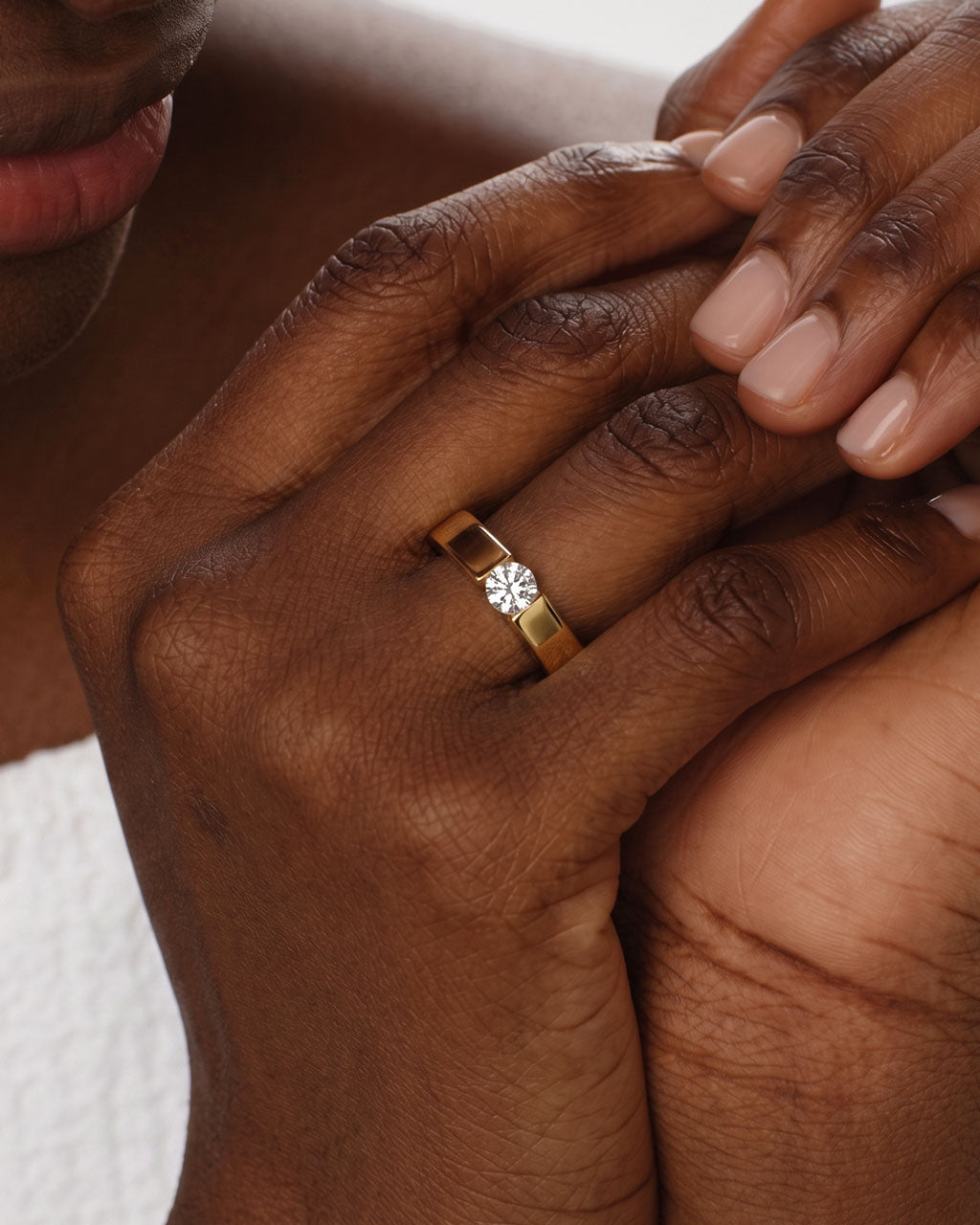 Floating Solitaire Square Band Waterproof Gold Ring