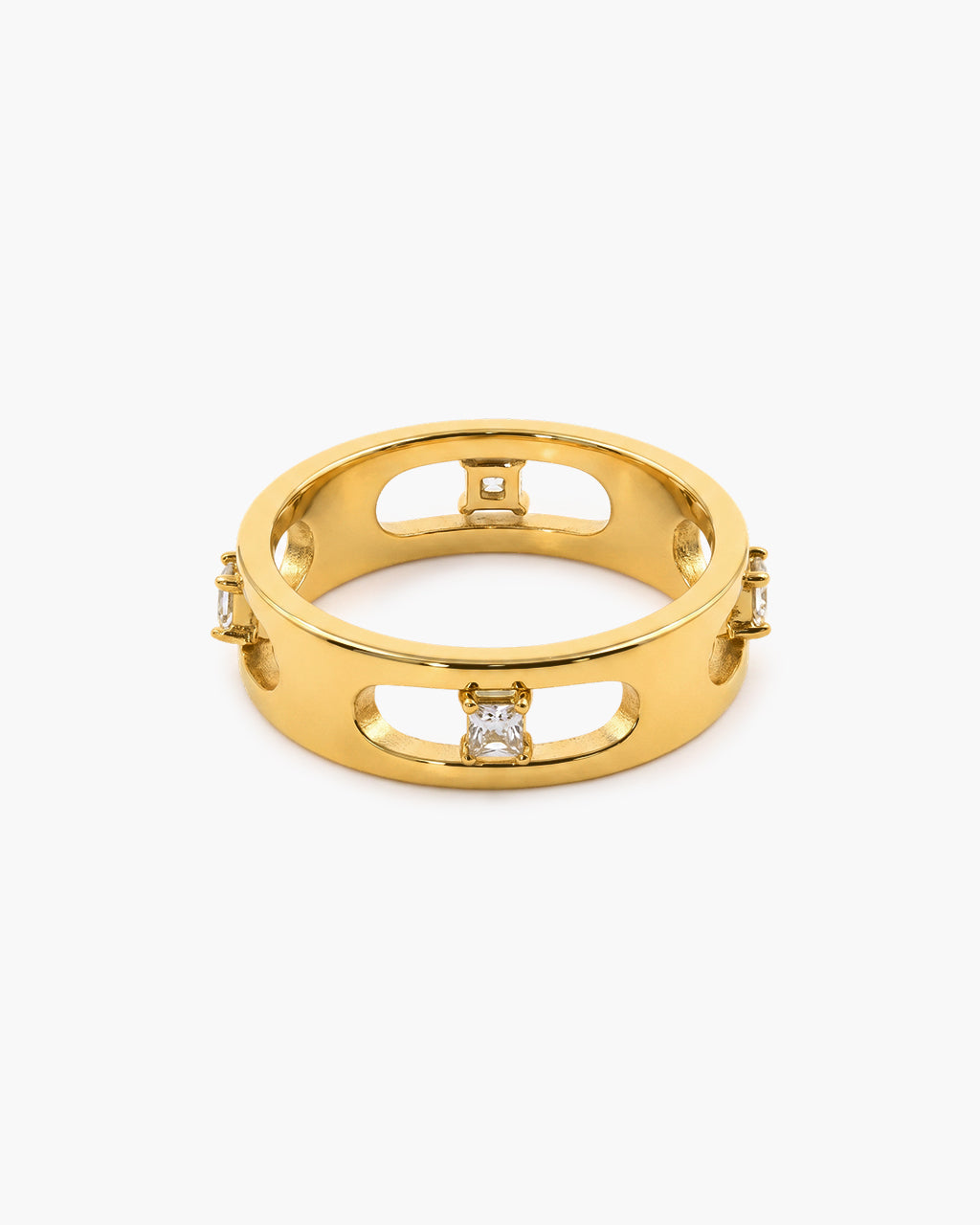 Floating Stone Openwork Band Waterproof Gold Ring