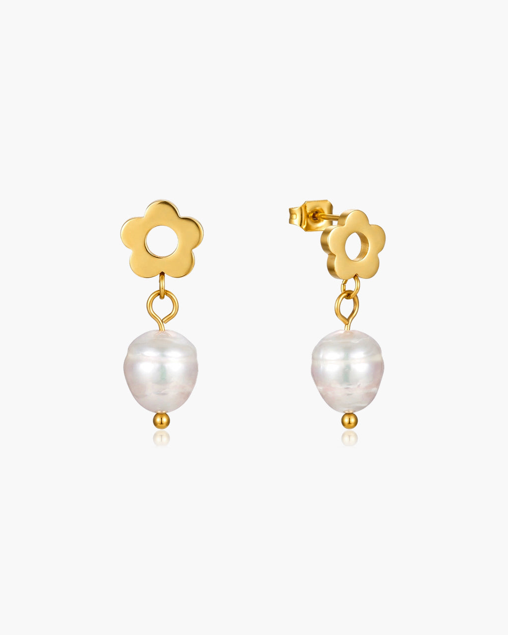 Flower Freshwater Pearl Drop Waterproof Gold Earrings
