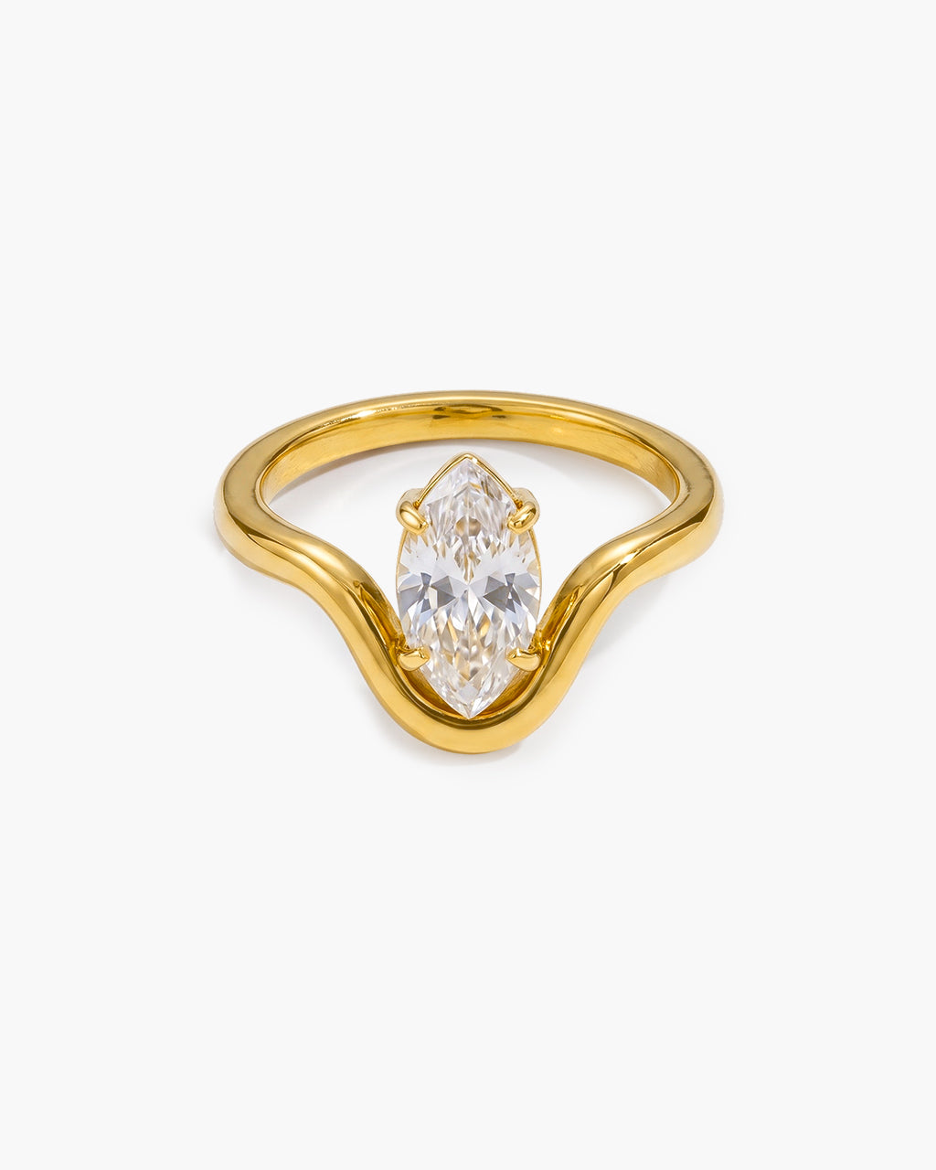Fluid Swirl Marquise Solitaire Waterproof Gold Ring