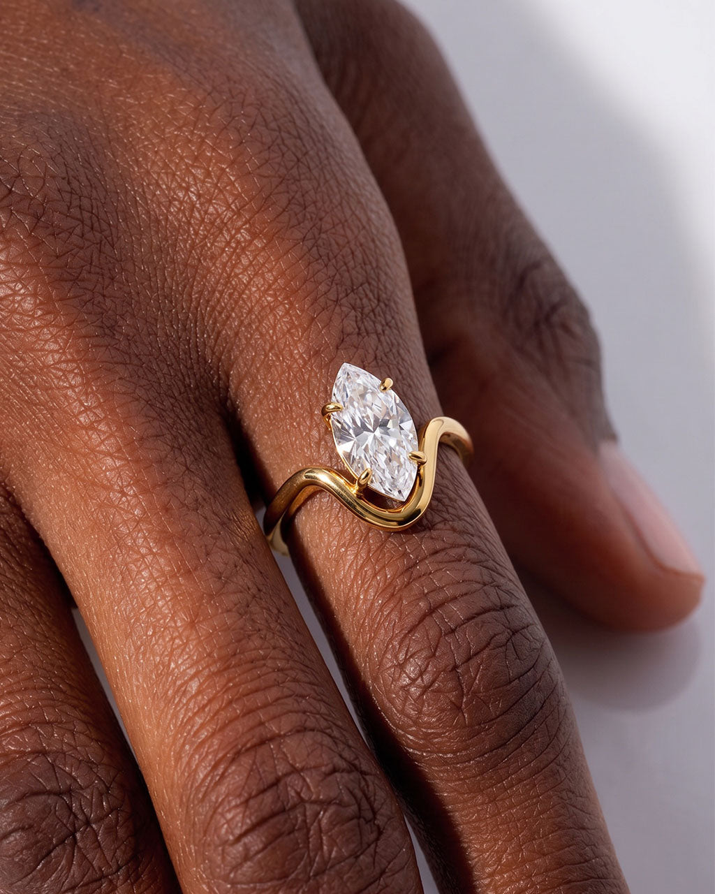 Fluid Swirl Marquise Solitaire Waterproof Gold Ring