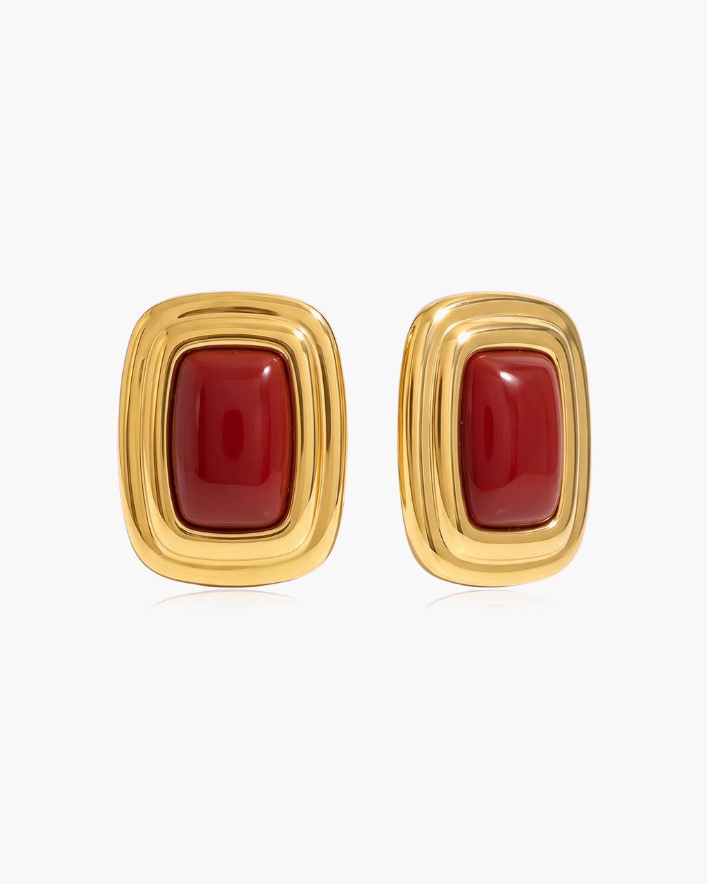 Framed Enamel Statement Stud Waterproof Gold Earrings