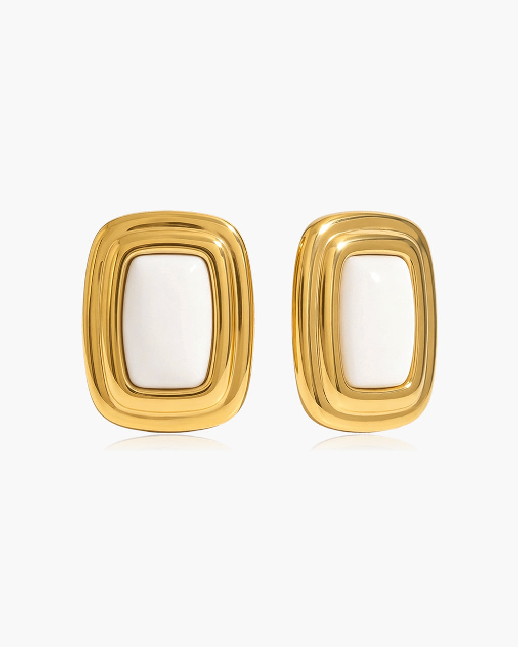Framed Enamel Statement Stud Waterproof Gold Earrings